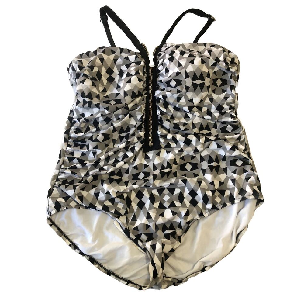 Timothy Snell Always For Me Silver Black Geometric Zipper Lola One Piece Sz 24W